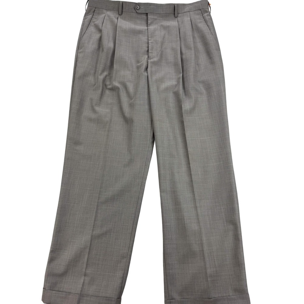 Gianfranco Ruffini Dress Pants Mens 38x30 Gray Plaid Pleated Cuffed Office